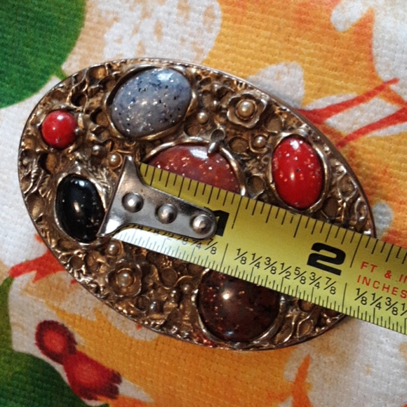 Rare Vintage Gilt Makeup Powder Puff Compact/with Multiple Color Stones - Picture 14 of 16